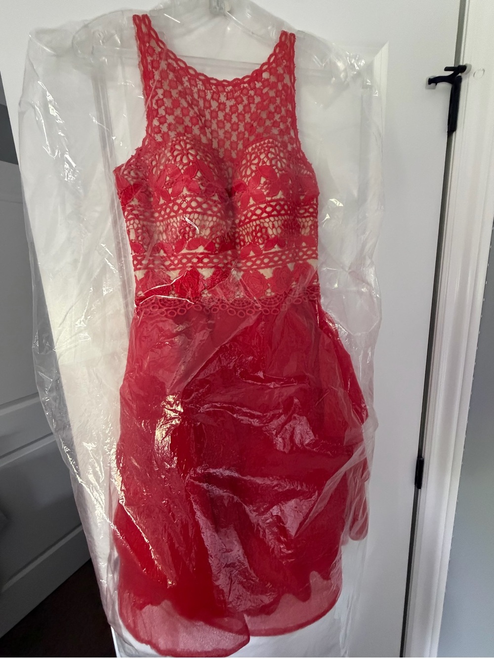 Angela & Alison Red Lace Mini Dress